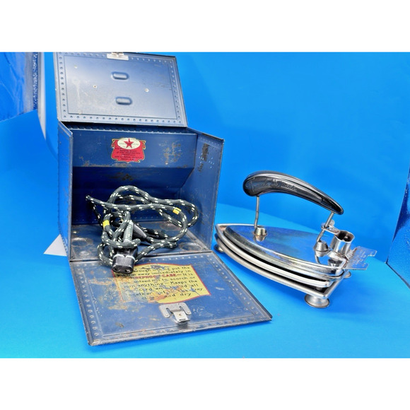 1920s Sunbeam Electric Travel Made Iron Portable Metal Case ..Decor/Display/Prop main image 8